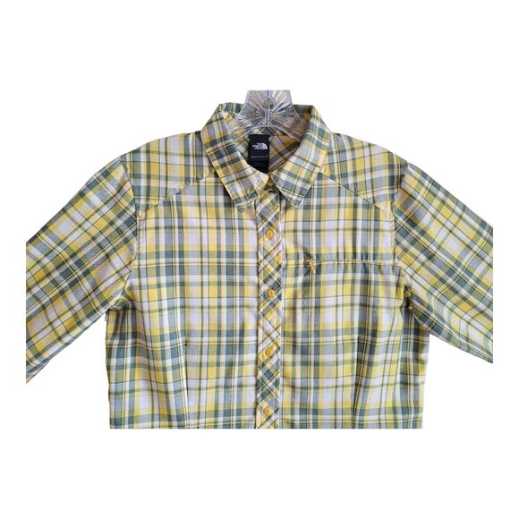 THE NORTH FACE Women's M Shirt Dandelion Yellow Plaid Button Up Zip Pocket 38" - Picture 2 of 12